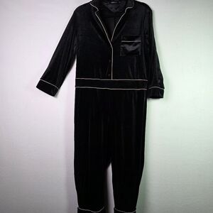 Zara Knit Black Velvet Jumpsuit Pajama Style One Piece – Women’s Size M